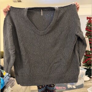 Free People Charcoal V-Neck Sweater